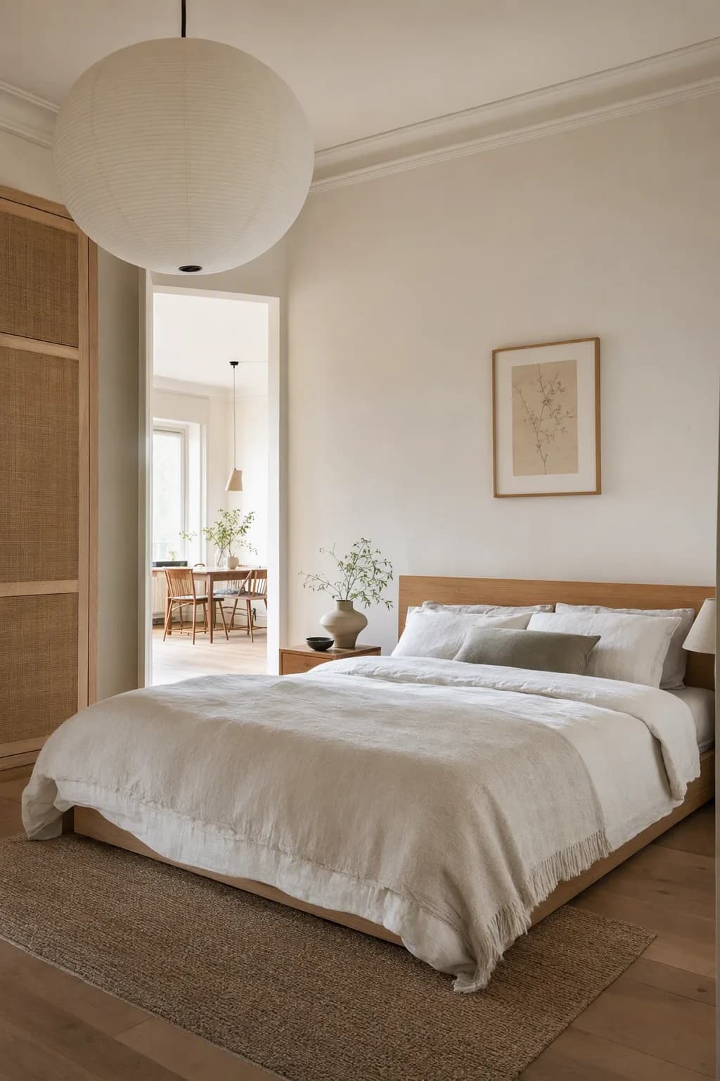 Japandi-Schlafzimmer (KI-generierter redaktioneller Beispielraum)